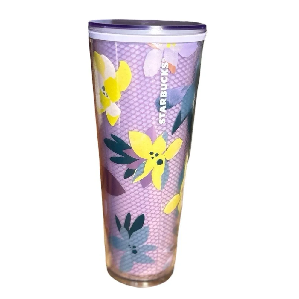 STARBUCKS Drifting Magnolia Winter 2023 Purple Floral Tumbler w/Lid 24 oz Venti